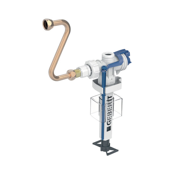 Rubinetto a galleggiante Geberit tipo 383 allacciamento idrico laterale, 3/8", codolo in ottone, con tubo in rame