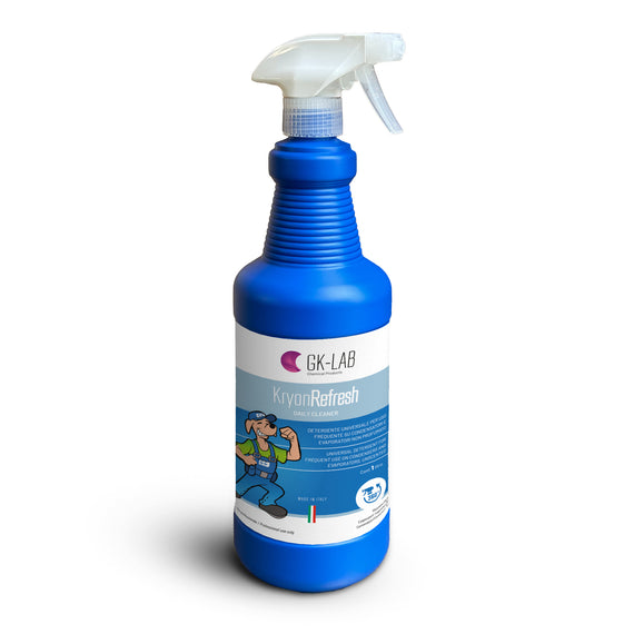 GK-Lab Pulitore Spray Periodico per Condensatori ed Evaporatori Kryon Refresh - flacone con erogatore 360° da 1 litro - 5 litri