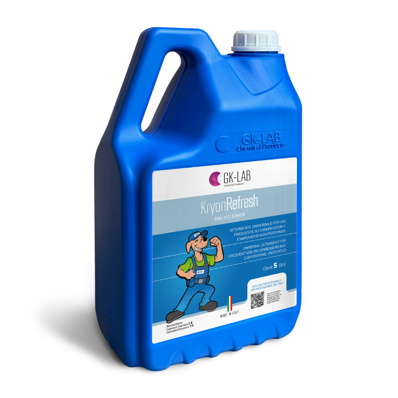GK-Lab Pulitore Spray Periodico per Condensatori ed Evaporatori Kryon Refresh - flacone con erogatore 360° da 1 litro - 5 litri