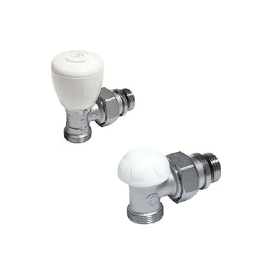 Coppia valvola termostatica e detentore a squadra ø 1/2