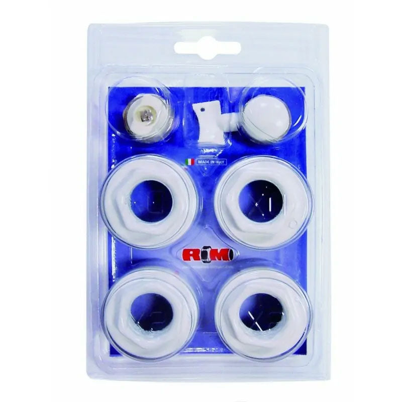 Kit Tappi e valvola sfogo aria per radiatori in alluminio verniciato bianco