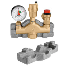 Separatore d'aria Caleffi 302631 con valvola automatica sfogo aria, valvola sicurezza 3 bar, manometro e coibentazione