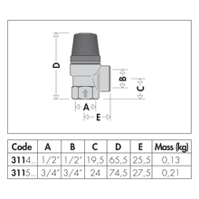 Disegno dimensionale valvola sicurezza Caleffi 311
