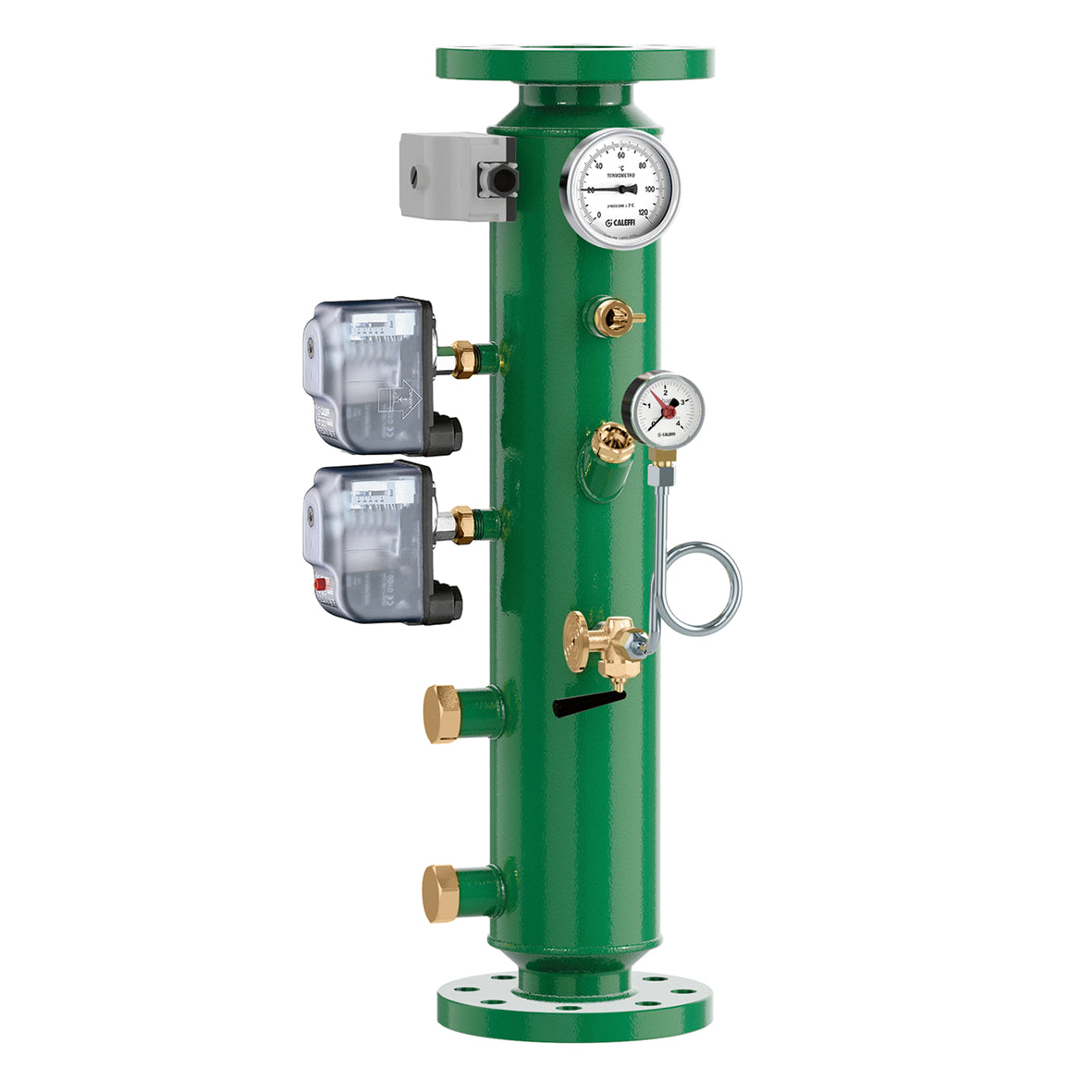 Caleffi collettore portastrumenti flangiato serie 335 con doppio pressostato, immagine ufficiale di serie