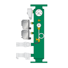 Caleffi serie 335 collettore flangiato DN65 e DN80 con doppio pressostato, schema tecnico