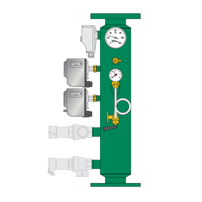 Caleffi serie 335 collettore flangiato DN65 e DN80 con doppio pressostato, schema tecnico