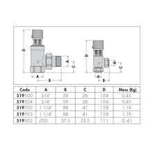 Disegno dimensionale valvola by-pass differenziale Caleffi 519500