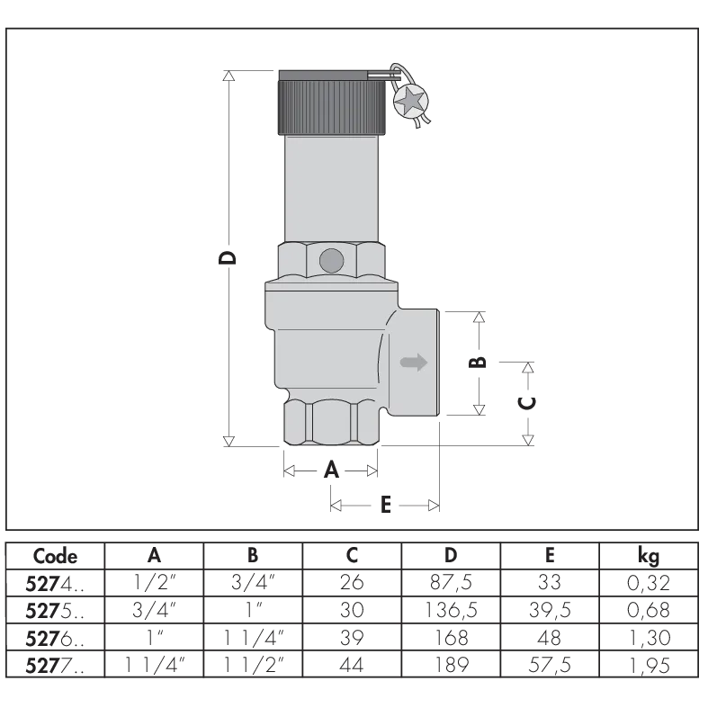 Caleffi serie 527 - disegno dimensionale