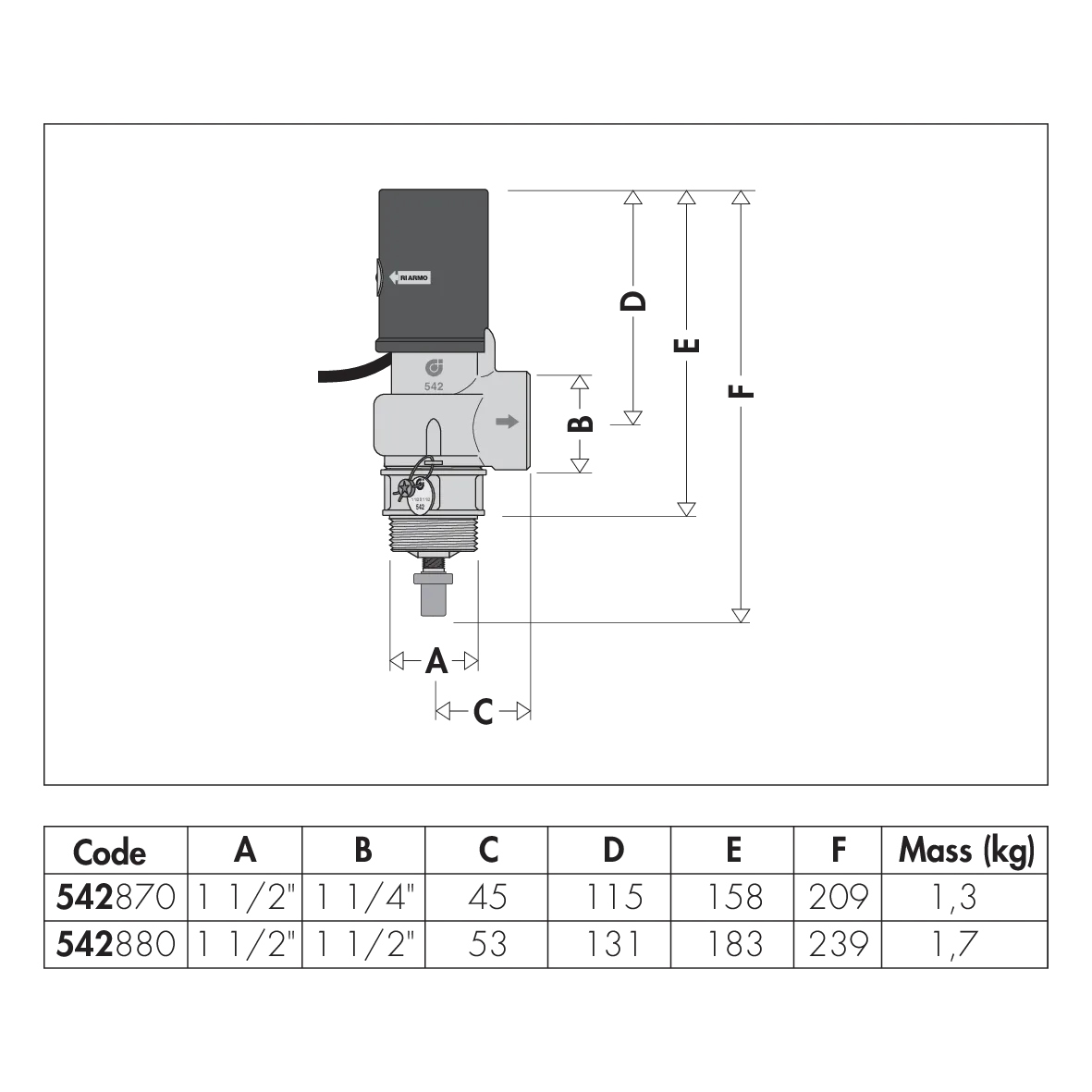 Disegno dimensionale valvola Caleffi 542870