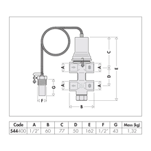 Disegno dimensionale Caleffi 544400 valvola scarico termico con reintegro