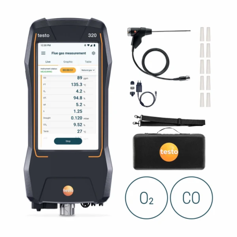 Testo 320 Kit Analizzatore di Combustione O₂ e CO con Sonda Fumi – 0564 3200 01