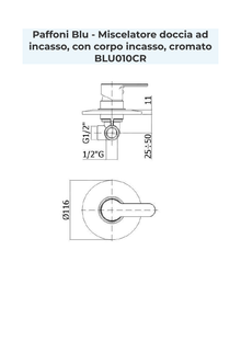 Disegno quotato per il montaggio di Paffoni BLU010CR, dimensioni in millimetri