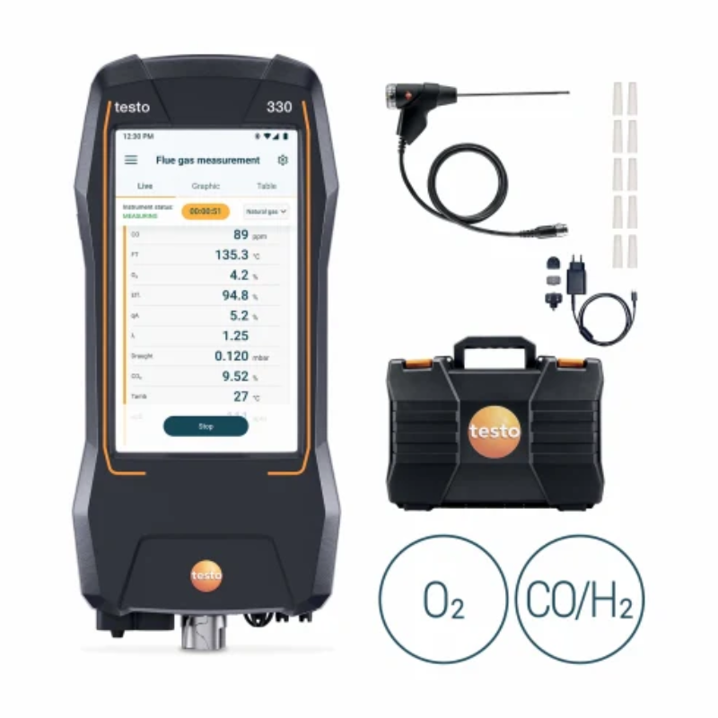 Testo 330 Kit Analizzatore di Combustione O₂ e CO/H₂ con Sonda Fumi – 0564 3300 10